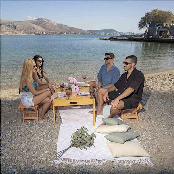 Wooden Suitcase Picnic Set with Table and Four Stools